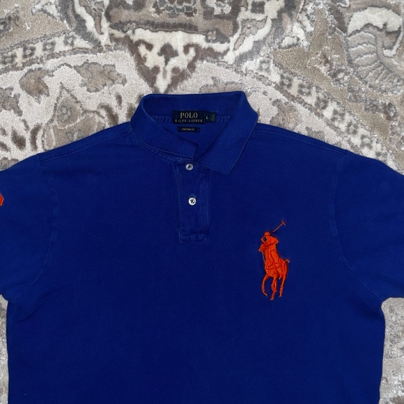 Polo by Ralph Lauren Men's Polo Shirt in Deep Blue with Orange Accents - Picture 2 of 4